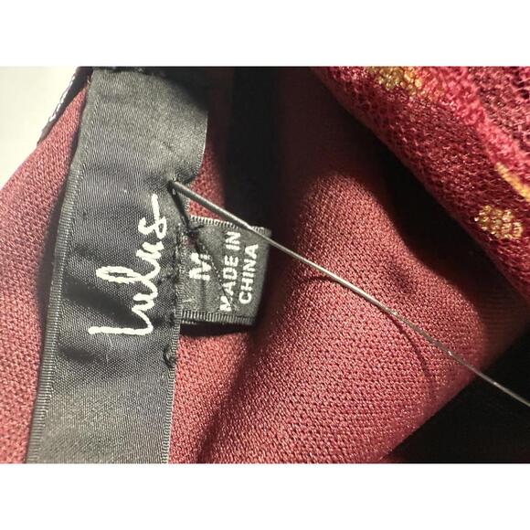 NWT Lulus Forever Sparkling Burgundy Dotted Mesh Tiered Mini Dress Size M - Picture 5 of 9